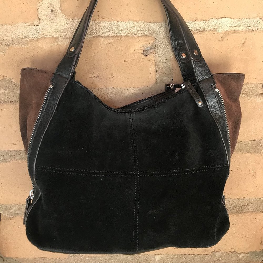 Tignanello Suede Color Block Shopper - Black/Brown